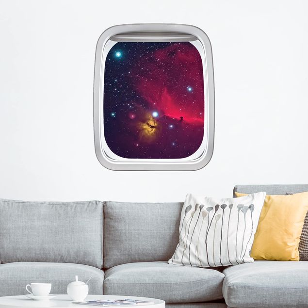 Wandtattoo Weltraum Fenster Flugzeug Farbenfrohe Galaxie