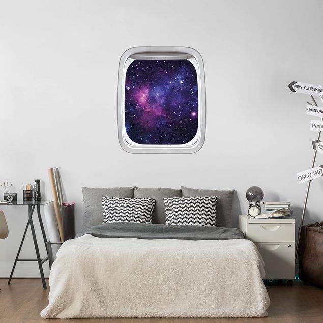 3D Wandsticker Fenster Flugzeug Galaxie