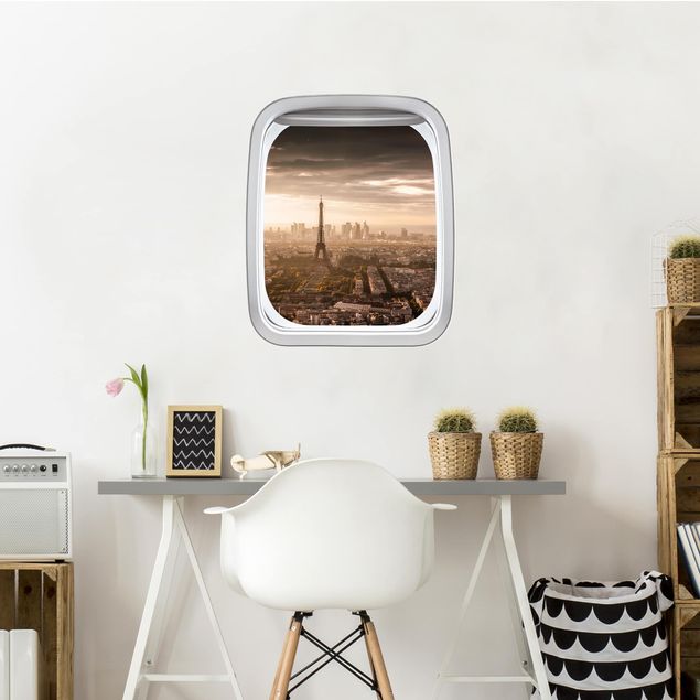 Wandtattoo Skyline Fenster Flugzeug Großartiger Blick über Paris