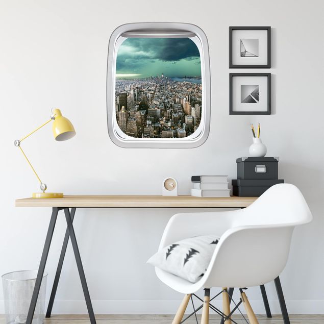Wandtattoo Städte Fenster Flugzeug Skyline New York im Gewitter