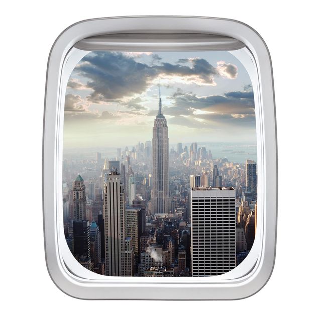 Wandtattoo Fenster Flugzeug Sonnenaufgang in New York