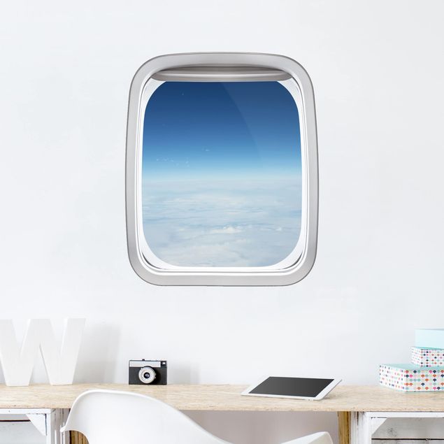 Wandtattoo 3D Fenster Flugzeug Wolkendecke