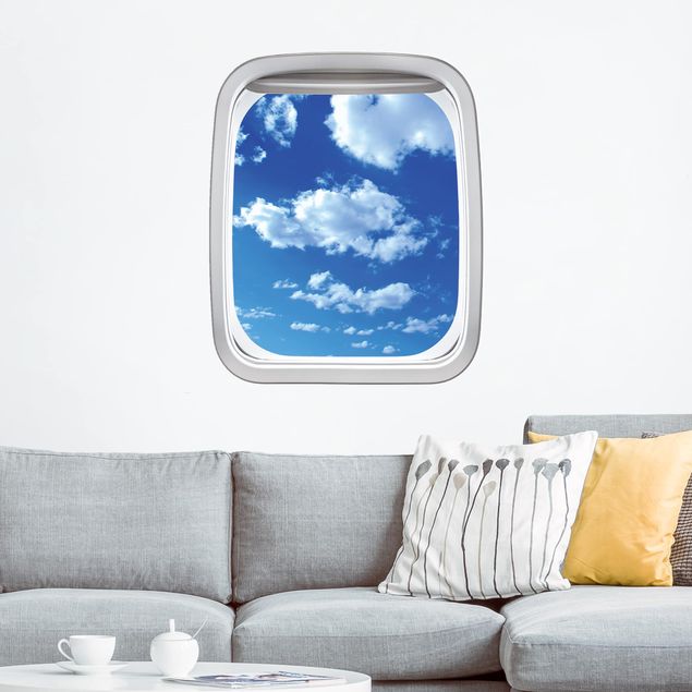 3D Wandtattoo Fenster Flugzeug Wolkenhimmel