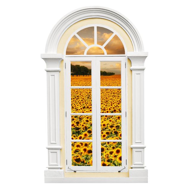 Blumen Wandtattoo Fenster Mediterran Feld mit Sonnenblumen