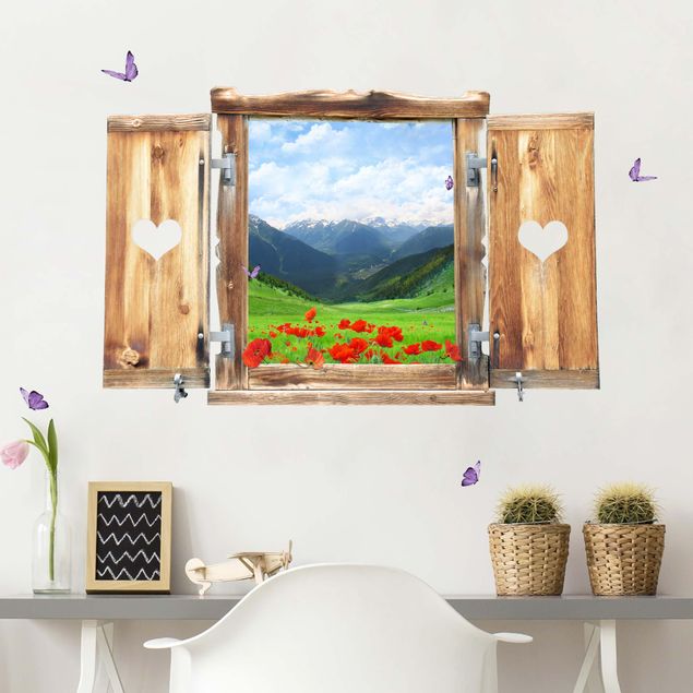 Wandsticker Floral Fenster mit Herz Alpenwiese