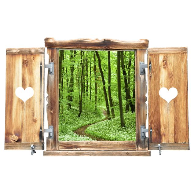 Wandtattoo Baum Fenster mit Herz Romantischer Waldweg