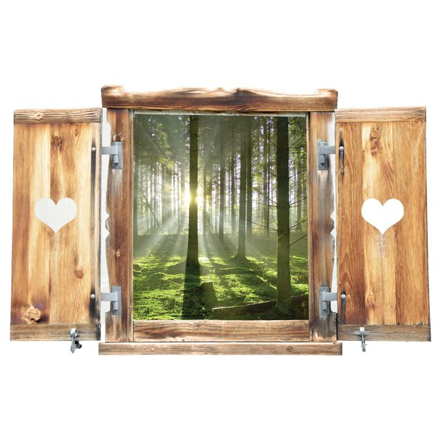 Wandtattoo Wald Fenster mit Herz Spring Fairytale
