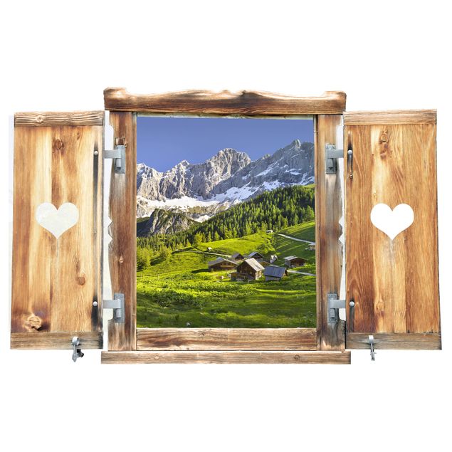 Wandaufkleber Fenster mit Herz Steiermark Almwiese