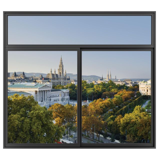 3D Wandtattoo - Fenster Schwarz Blick über Wien