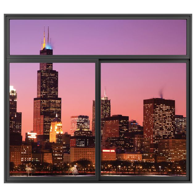 Wandtattoo Fenster Schwarz Chicago Skyline