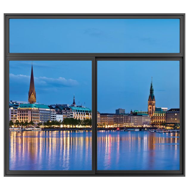 Wandtattoo Städte Fenster Schwarz Hamburg Skyline