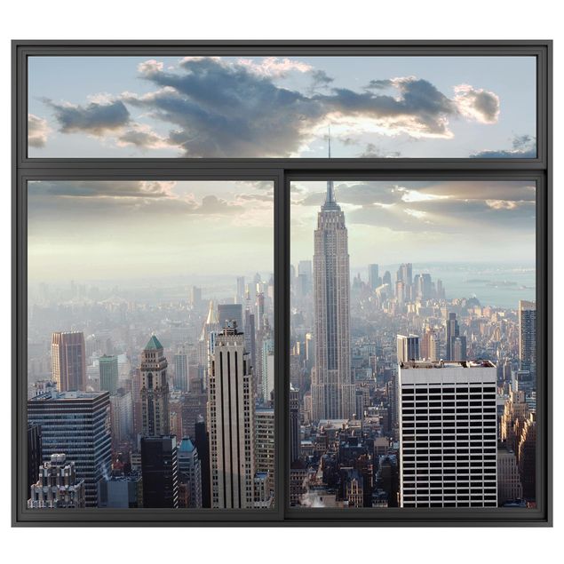 Wandtattoo Fenster Schwarz Sonnenaufgang in New York