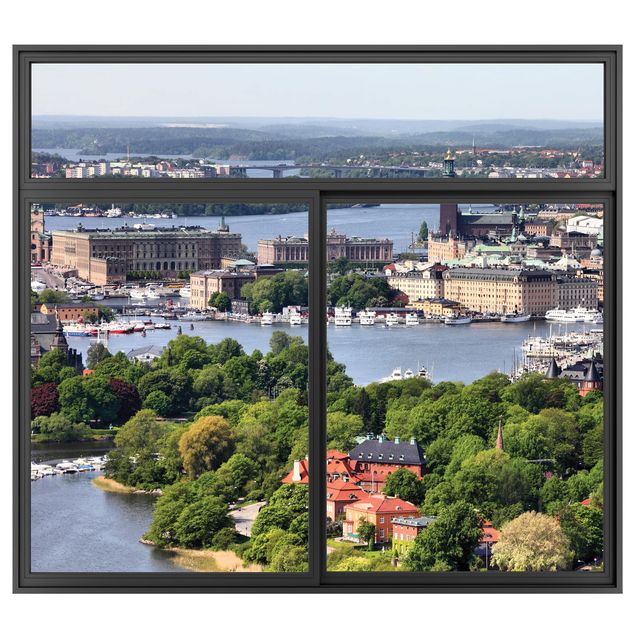 Wandtattoo Skyline Fenster Schwarz Stockholm City