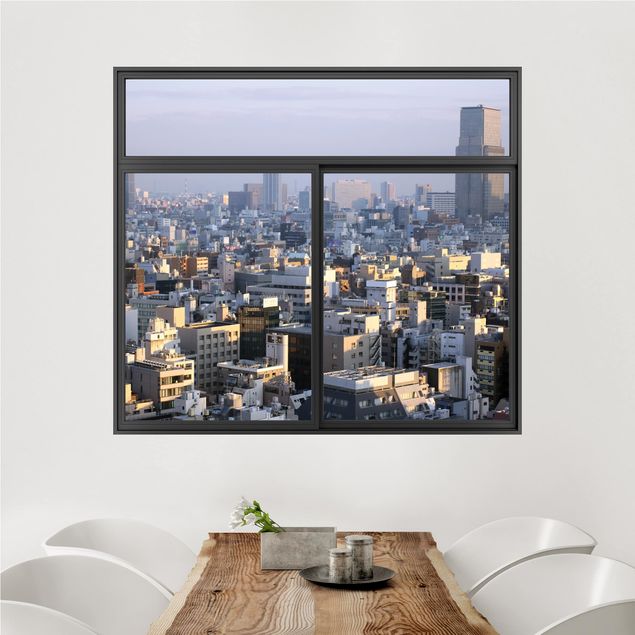 Wandtattoo 3D Fenster Schwarz Tokyo City