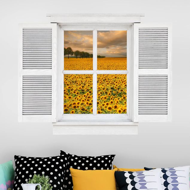 Floral Wandtattoo Flügelfenster Feld mit Sonnenblumen