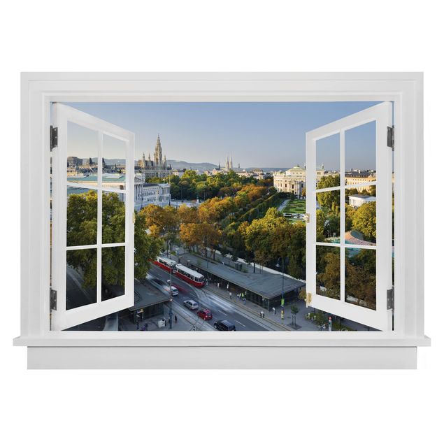 3D Wandtattoo - Offenes Fenster Blick über Wien
