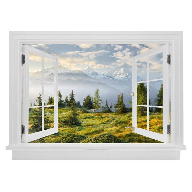 3D Wandtattoo - Offenes Fenster Émosson Wallis Schweiz