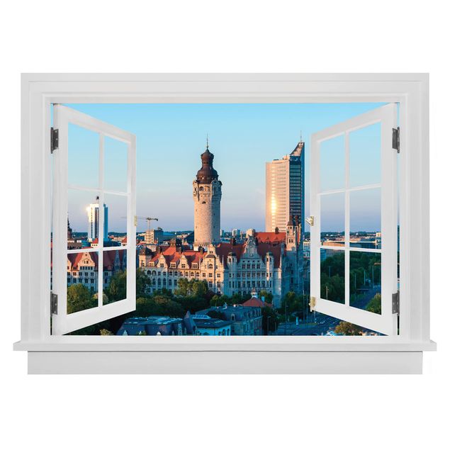 Wandsticker Offenes Fenster Leipzig Skyline