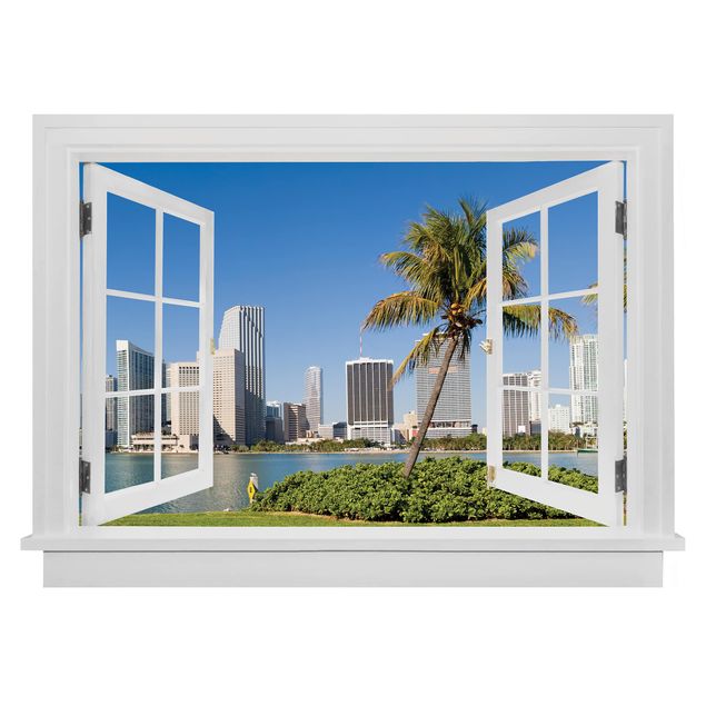 Wandtattoo Offenes Fenster Miami Beach Skyline