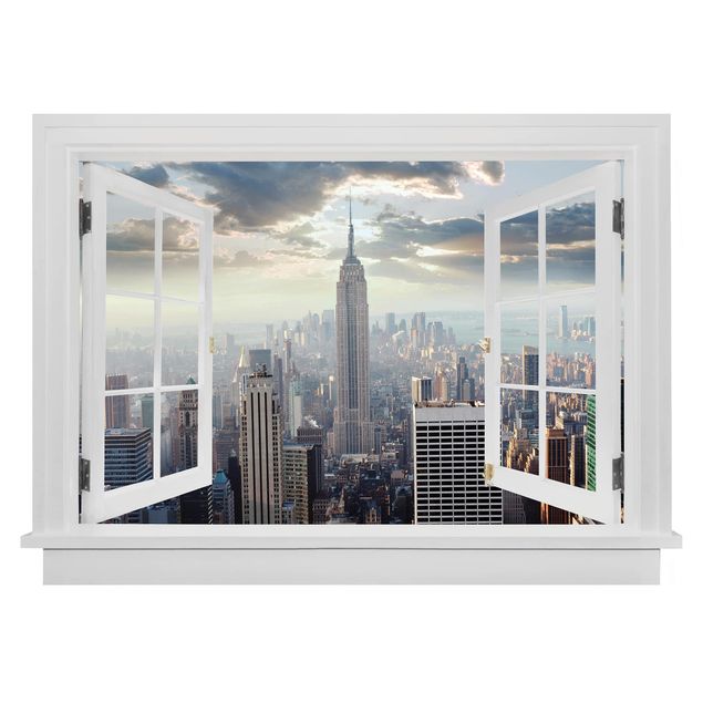 Wandsticker Offenes Fenster Sonnenaufgang in New York