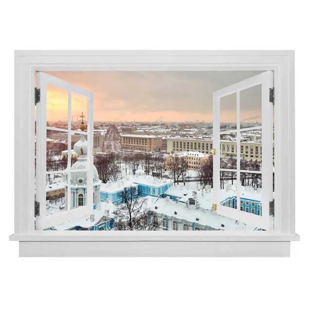 Wandsticker Offenes Fenster Winter in St. Petersburg