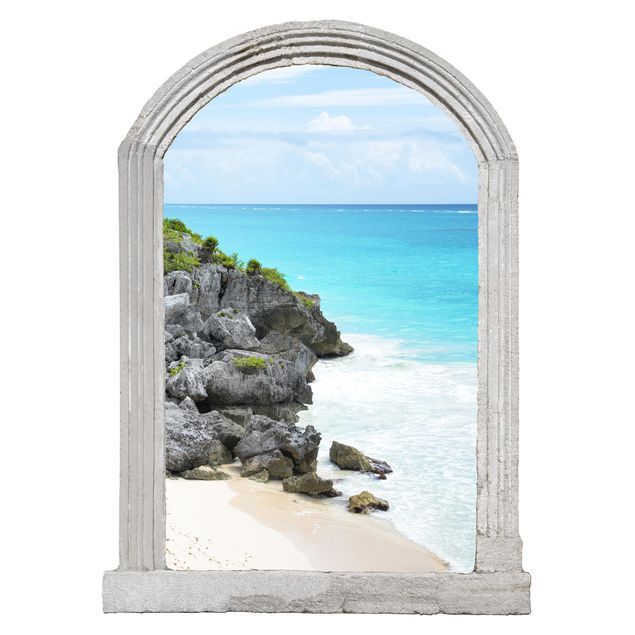 Wandtattoo Pflanze Steinbogen Karibikküste Tulum Ruinen