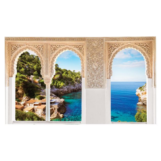 Wandtattoo Pflanze Verzierte Fenster Cala de Deia in Mallorca