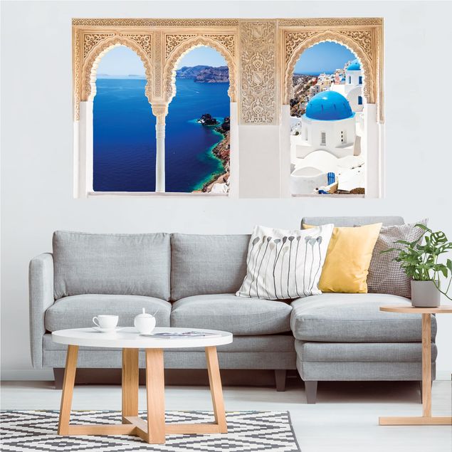 Insel Wandtattoo Verzierte Fenster View Over Santorini