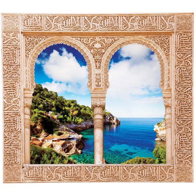 Wandtattoo Natur Verziertes Fenster Cala de Deia in Mallorca