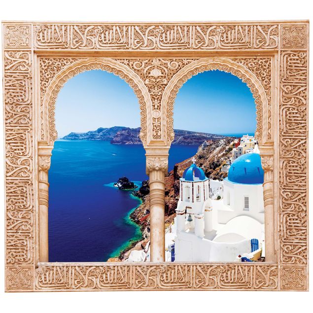 3D Wandsticker Verziertes Fenster View Over Santorini