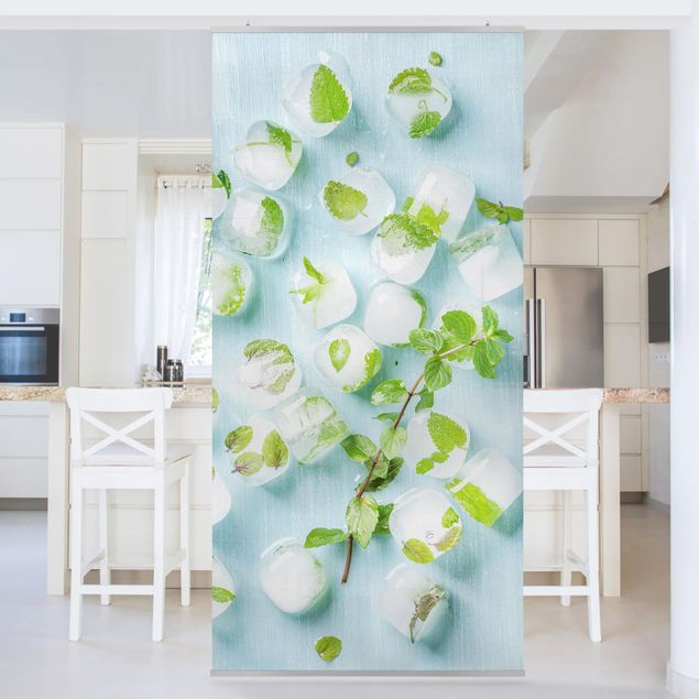 Raumteiler Vorhang Eiswürfel mit Minzblättern