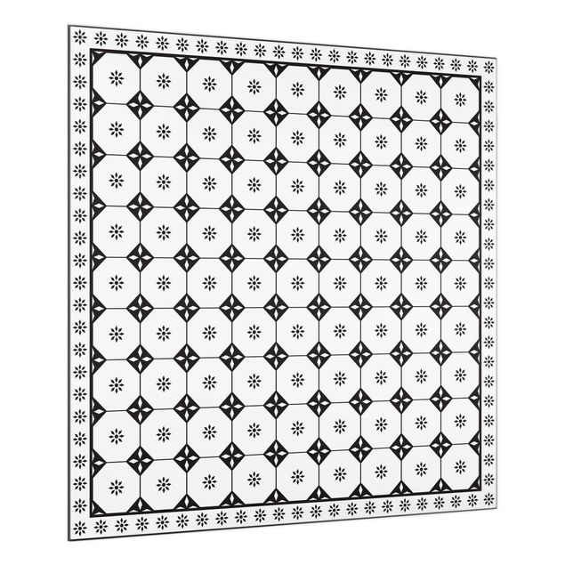 Muster Küchenrückwand Glas Geometrische Fliesen Landhaus Schwarz Weiß mit Bordüre