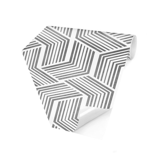 Hexagon Tapete 3D Muster mit Streifen in Silber