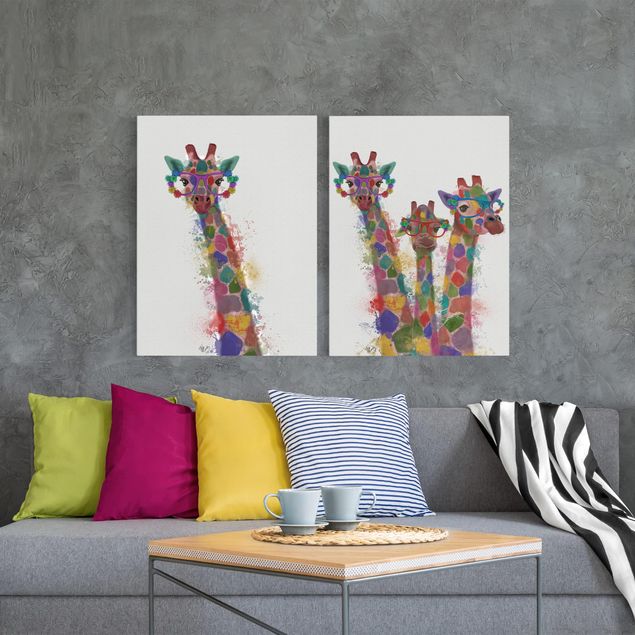 Leinwandbilder Giraffe Regenbogen Splash Giraffen Set I