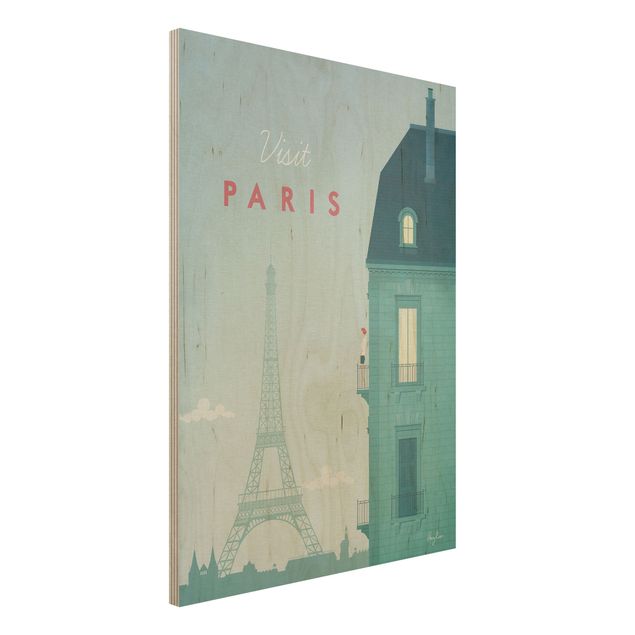Wandbild Holz Vintage Reiseposter - Paris