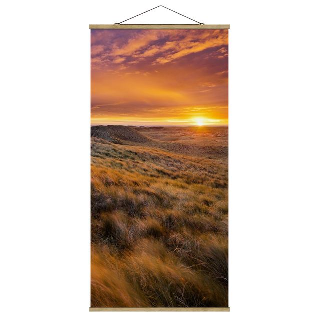 Stoffbild mit Posterleisten - Sonnenaufgang am Strand auf Sylt - Hochformat 1:2
