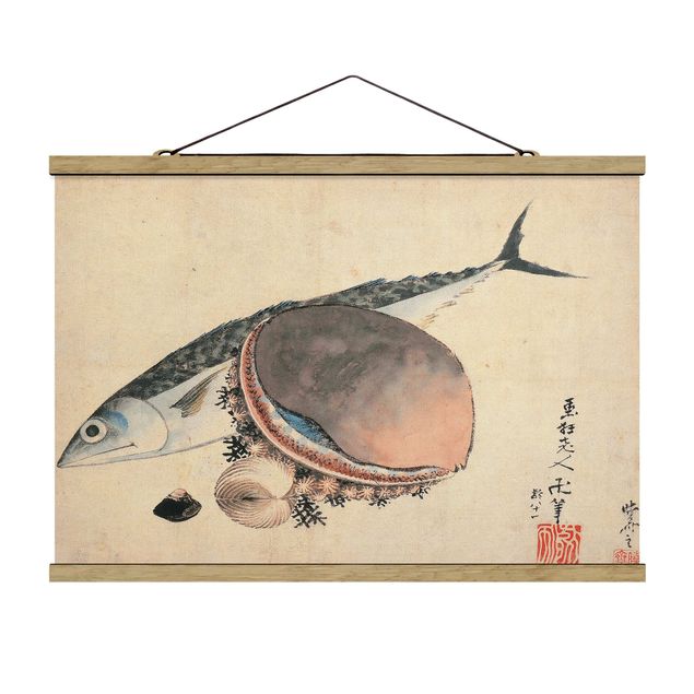 Stoffbilder Katsushika Hokusai - Makrele und Seemuscheln