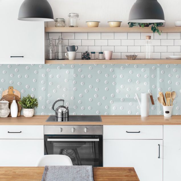 Küchenrückwände selbstklebend Muster mit Punkten und Linienkreisen auf Blaugrau