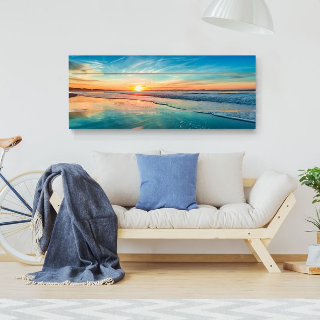 Holzbilder modern Romantischer Sonnenuntergang am Meer