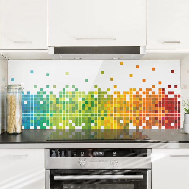 Spritzschutz Glas magnetisch Pixel-Regenbogen