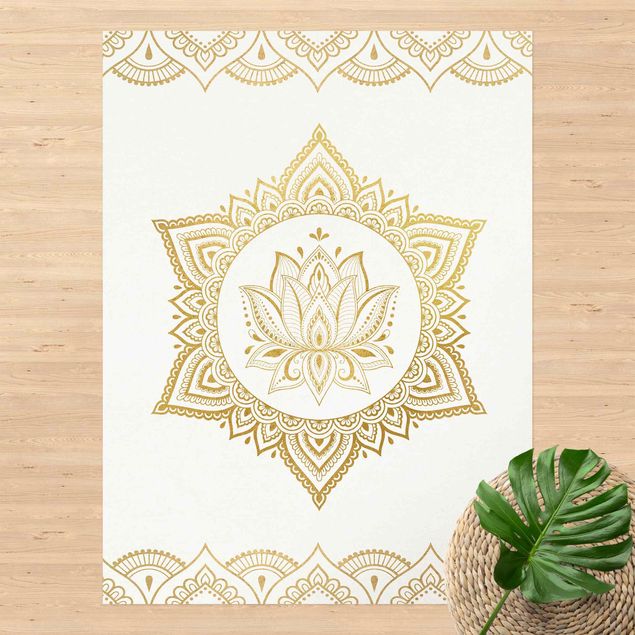 Aussen Teppich Mandala Lotus Illustration Ornament weiß gold