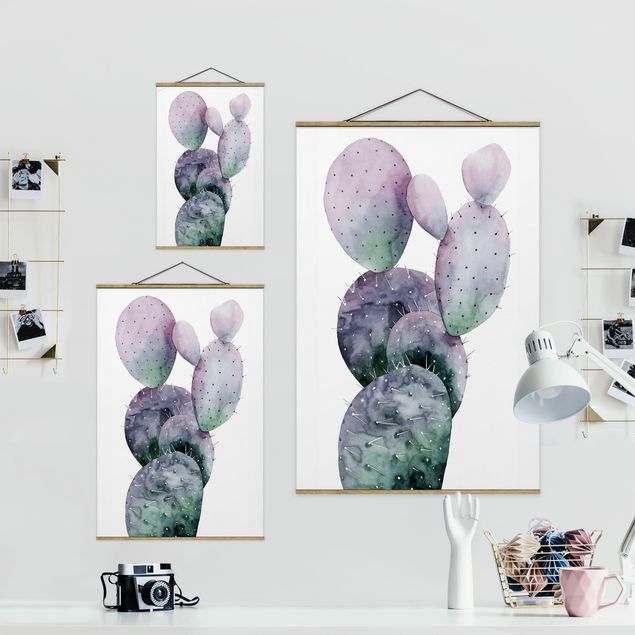Stoffbild mit Posterleisten - Kaktus in Lila I - Hochformat 2:3