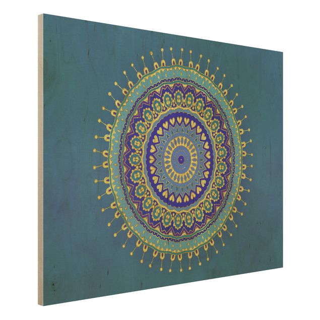Holzbilder modern Mandala Blau Gold
