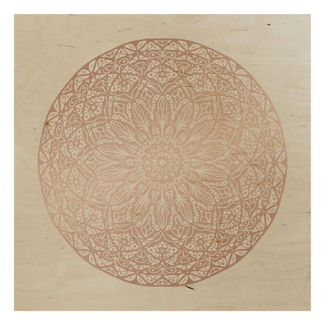 Bilder auf Holz Mandala Ornament in Kupfergold