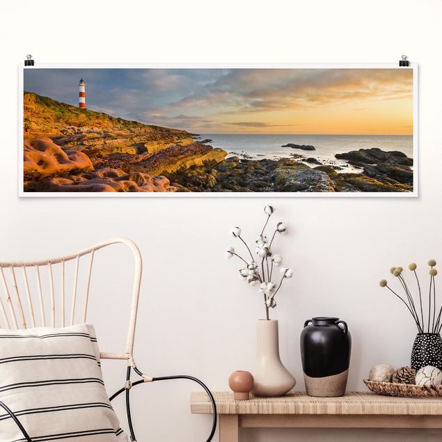 Poster Natur Tarbat Ness Leuchtturm und Sonnenuntergang am Meer