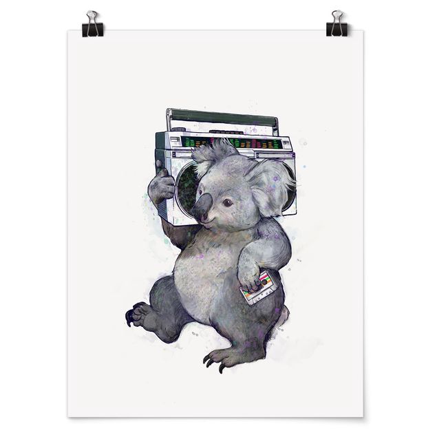 Poster - Illustration Koala mit Radio Malerei - Hochformat 4:3