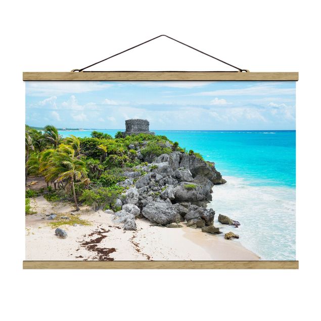Stoffbild mit Posterleisten - Karibikküste Tulum Ruinen - Querformat 3:2