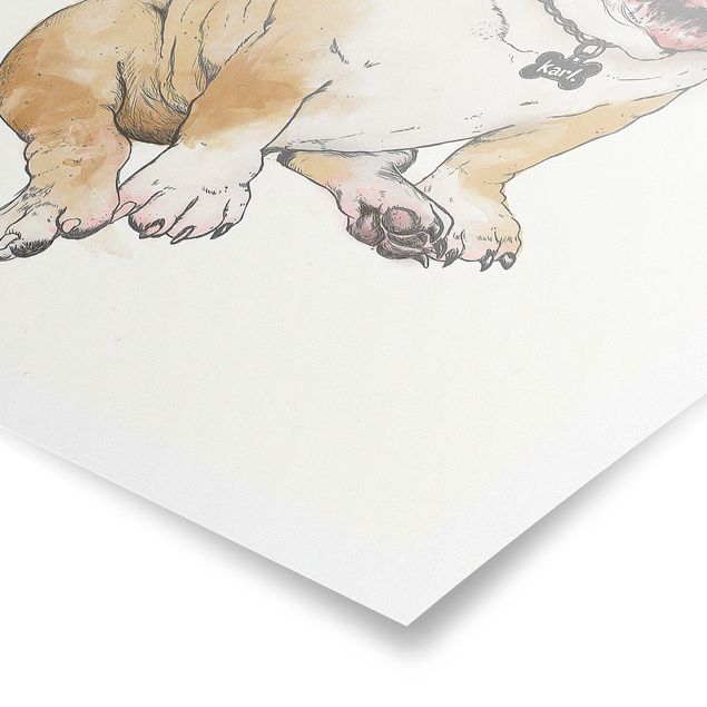 Poster Aquarell Illustration Hund Bulldogge Malerei