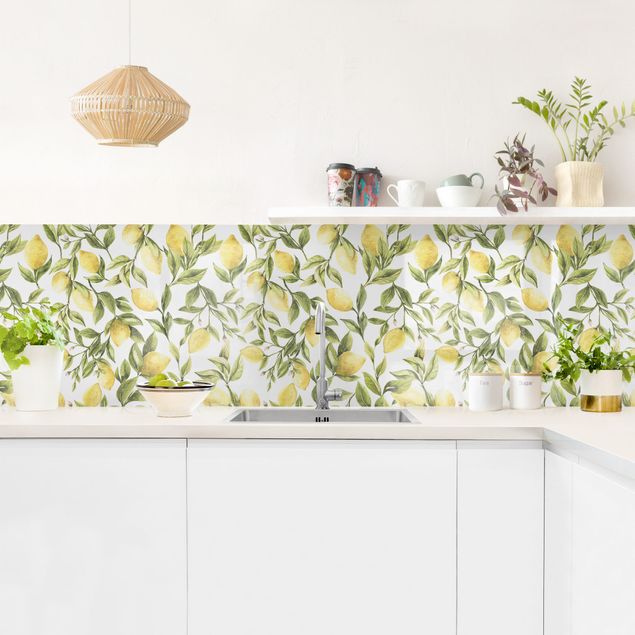 Küchenrückwand Muster Fruchtige Zitronen mit Blättern I