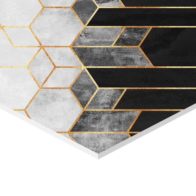 Hexagon Bild Forex 2-teilig - Elisabeth Fredriksson - Goldene Geometrie Aquarell Set